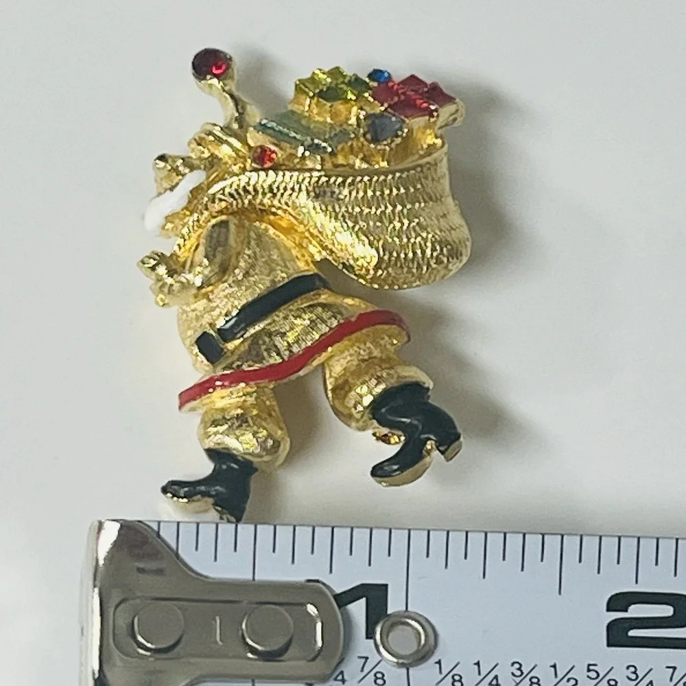 Vintage ART Signed Arthur Pepper Enameled Rhinestone‎ Santa Brooch Pin